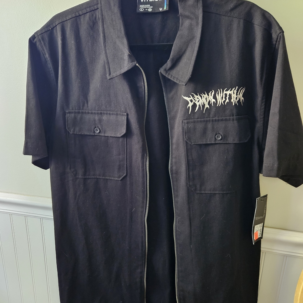 Vitriol Black Zip-up Short Sleeve Shirt Jacket "Demon Within" Skull